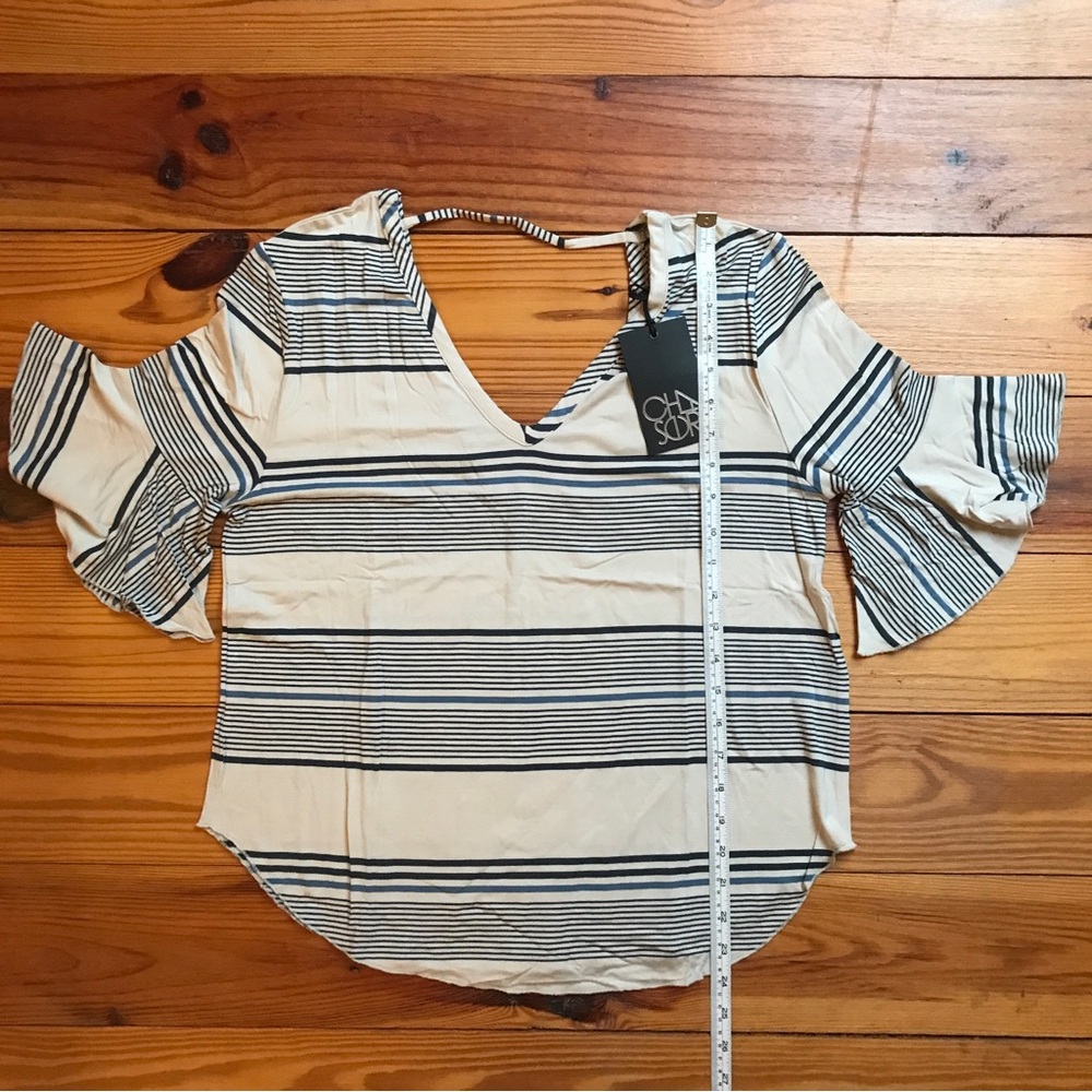 Chaser Women's Striped Bell Sleeve Top - Black and White, NWT, M - Picture 3 of 6